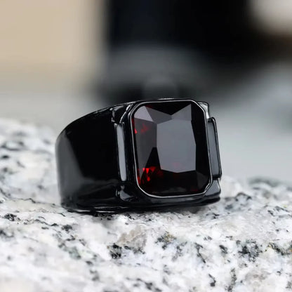 Huaya Men's Black/Red Square Zircon Inlaid Rings Unique Temperament Party Elite Men Delicate New Ring Jewelry Accessories