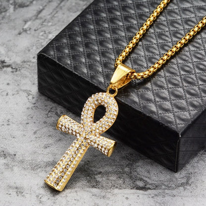 Gold Ankh Cross Pendant – Stainless Steel Key of Life Necklace for Men & Women
