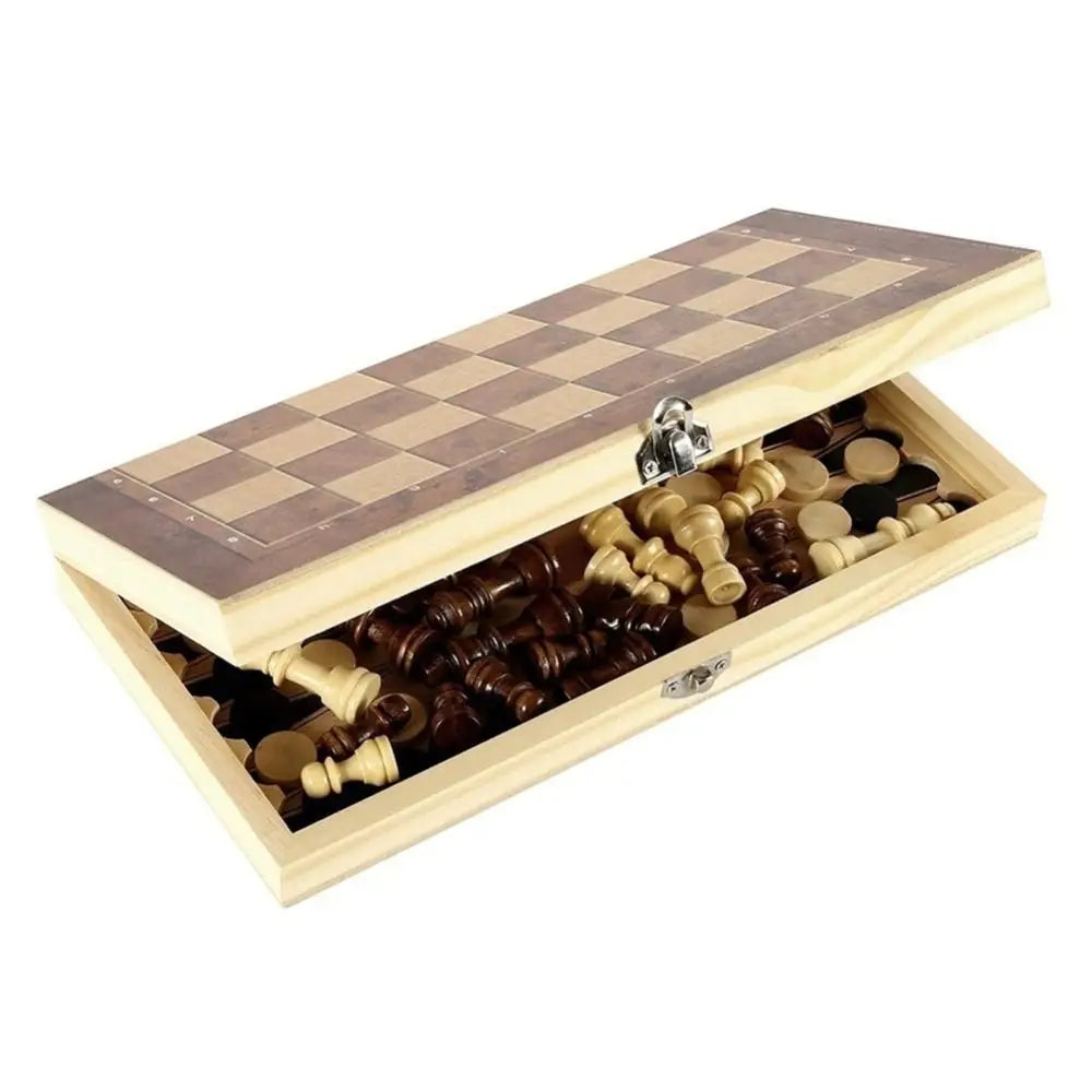 3-in-1 Chess&Backgammon&Checkers Set Wooden Chessboard Board Games Set Portable Educational International Chess Game