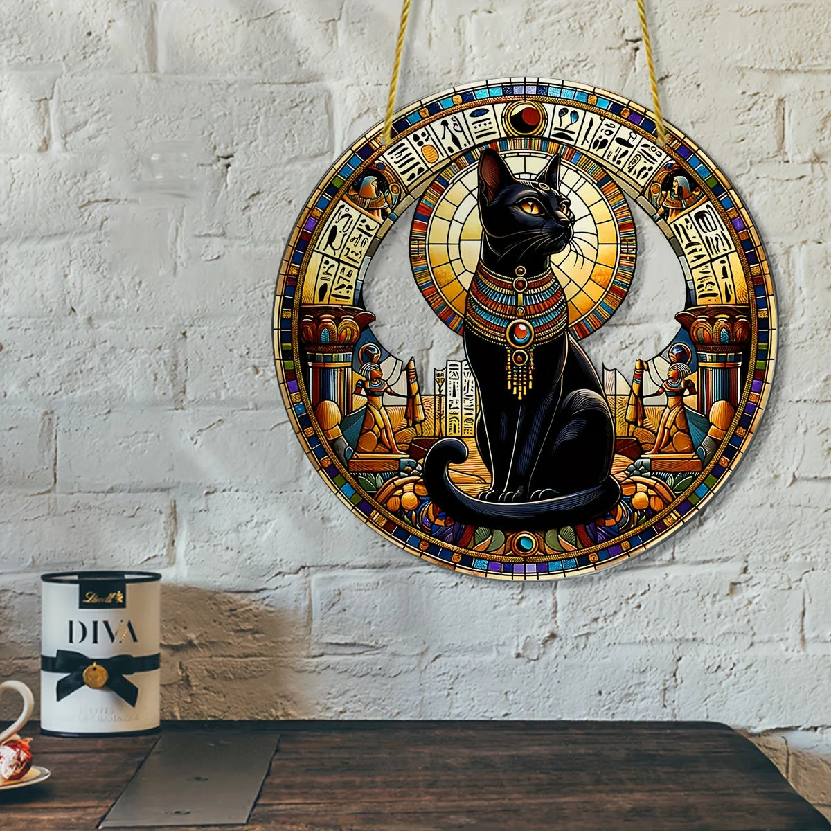 Egyptian Bastet Cat Goddess Acrylic Suncatcher-Animal Theme Indoor Wall Hanging for Living Room,Festive Party Decor,Gift