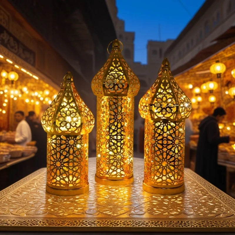 Morocco Festival Lights Metal LED Wind Lantern Ramadan Decorations for Home DIY Hanging Ornaments Muslim Islam Party Decor Gifts