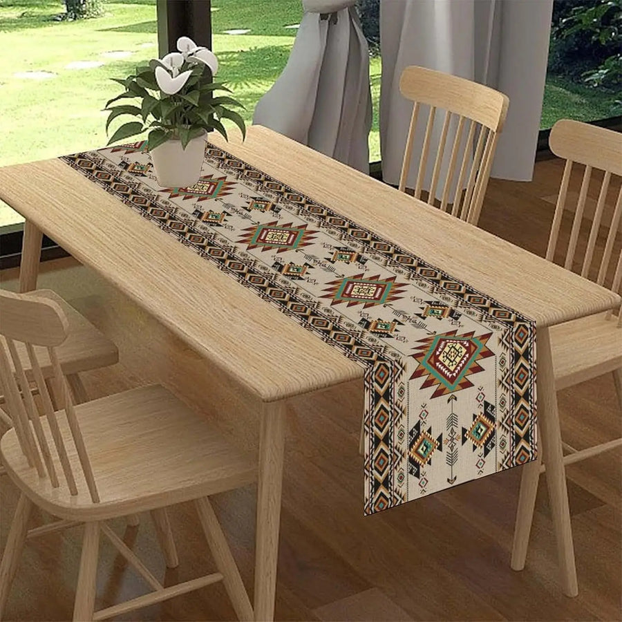 The Southwest Mesa – Native American Geometric Linen Table Runner
