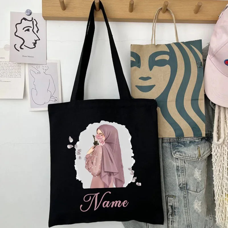 Her Name, Her Story – Custom Watercolor Canvas Bag for the Muslim Girl