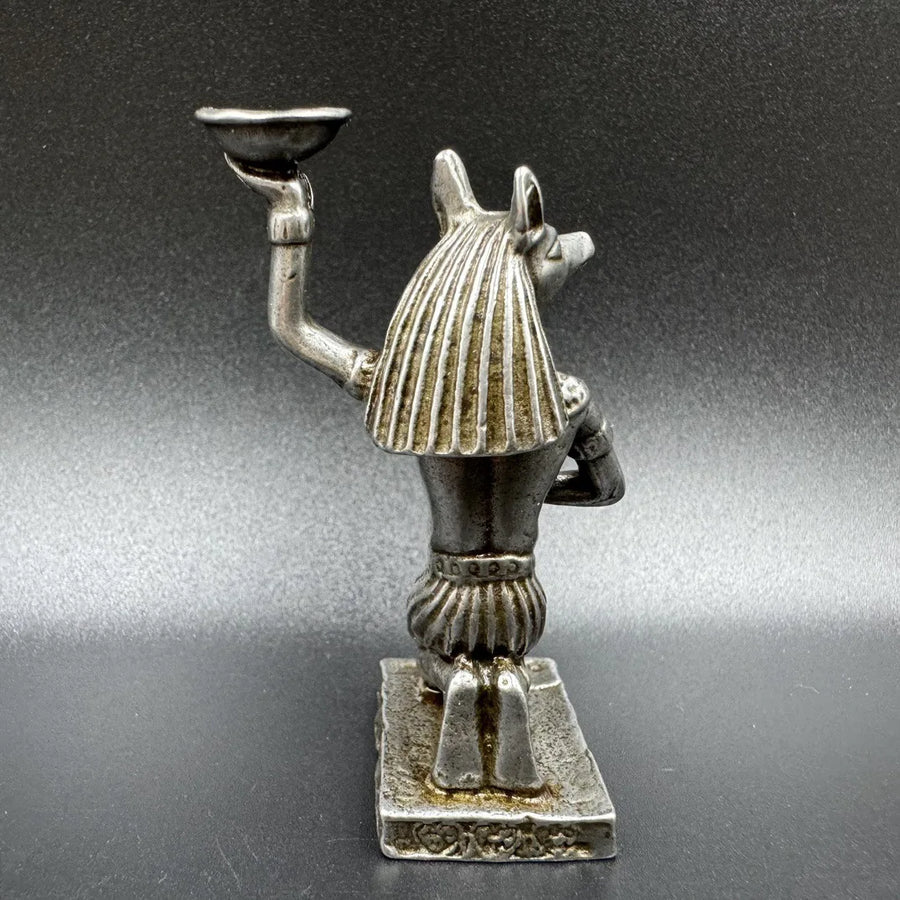 Anubis Copper Candle Holder – White Metal & Sandalwood Egyptian Statue Ornament