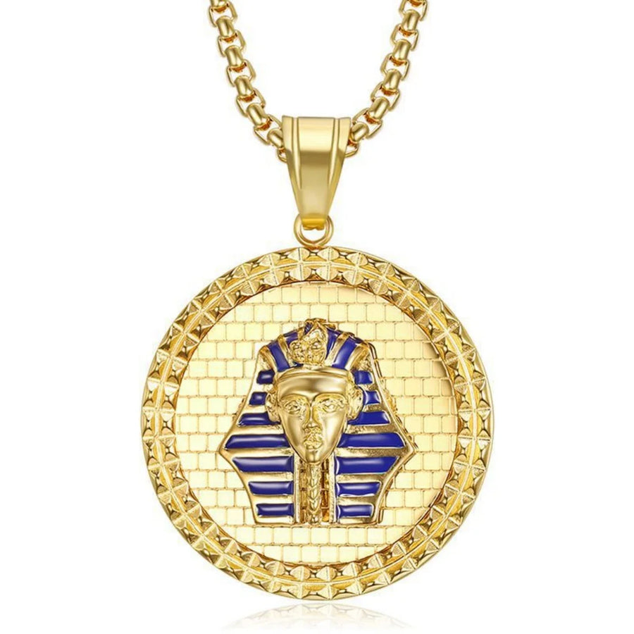 Iced Out Egyptian Ankh & Eagle Pendant – Stainless Steel Pharaoh Necklace for Men & Women