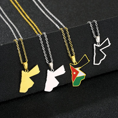 Jordan Map & Flag Pendant Necklace – Stainless Steel Men's & Women's Jewelry