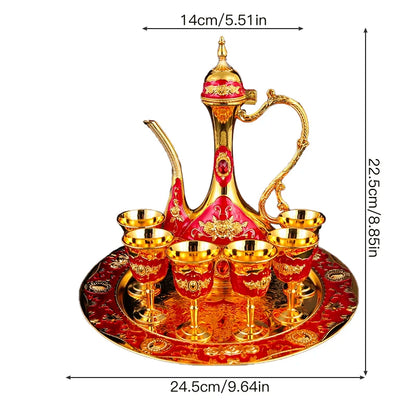 Metal Arabic Coffee Set – 6 Cups, Serving Tray & Pot for Home & Banquets