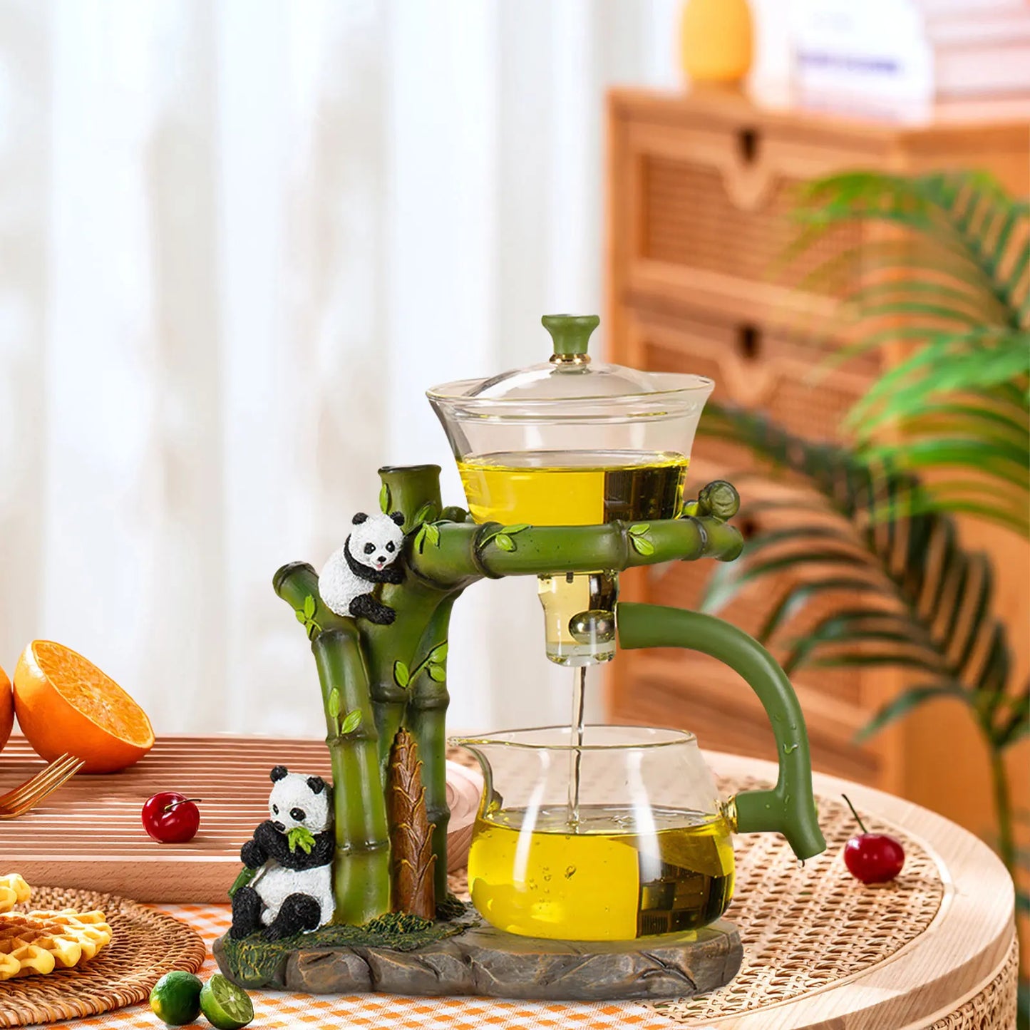 Kungfu Glass Tea Set Magnetic Diversion Rotating Semi Automatic Glass Teapot for Table Decor Office Birthday Gift New Year Home