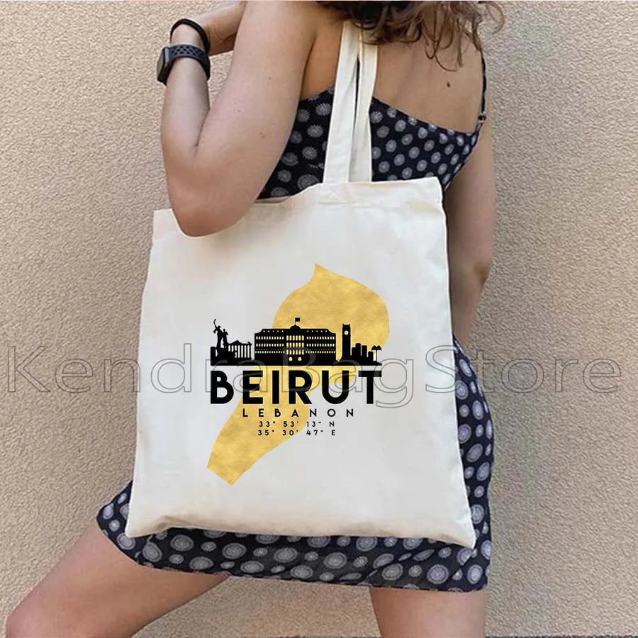 Ya Beirut – Lebanon Flag Heart Canvas Shoulder Tote
