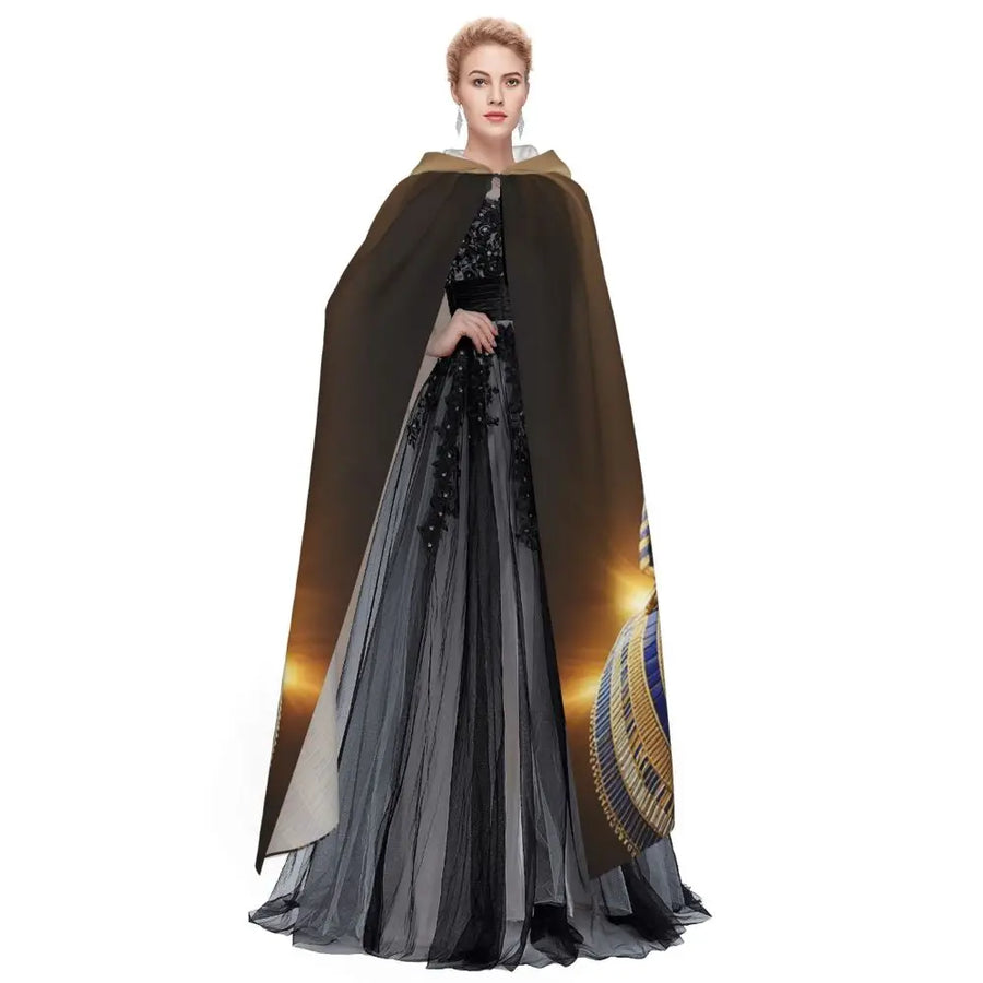 Pharaoh Golden Crown Hooded Cape – Egyptian Cosplay Cloak for Adults