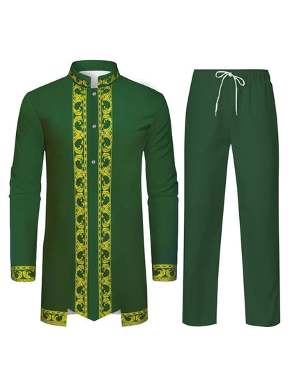 Middle East Traditional Culture Muslim Robe Arab Men's Traditional Clothing 3D Technology Printed Pattern Two Piece Set Clothing