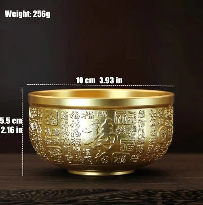 Engrave Bronze Copper Drinking Bowl Auspicious Tibetan Holy Water Milk Tea Cup Golden Buddhist 10 cm Bowl Home's Gift Decorative