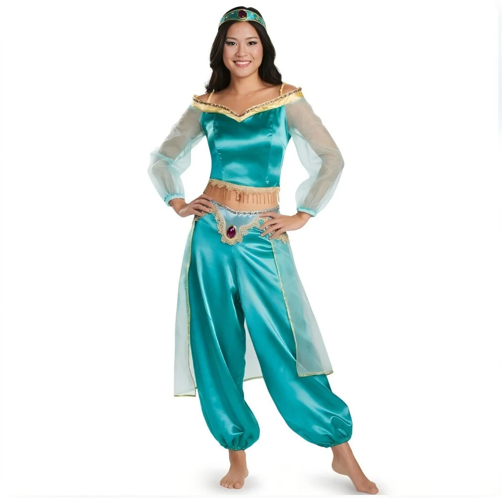 Adult Princess Jasmine Cosplay Costume, Aladdin Jasmine Dress, Women's Halloween Role Play Stage Performance Outfit