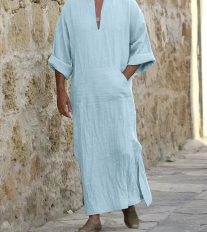 2026 New Muslim Robe Solid Color Retro Arab Islamic Clothing Men Dress Casual Cotton Linen Long Kaftan Middle East Caftan Abayas