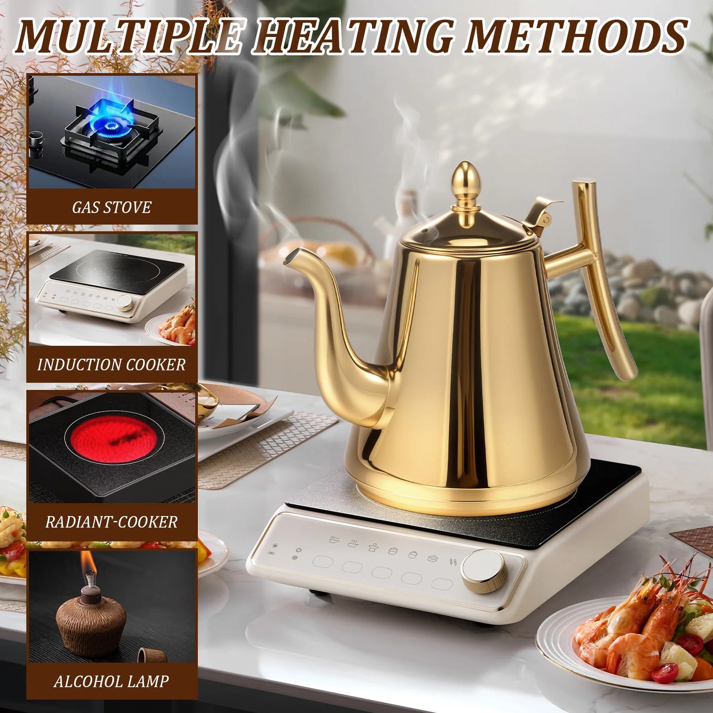 304 stainless steel 2L induction cooker kettle ergonomic handle with detachable filter store restaurant office hot water kettle