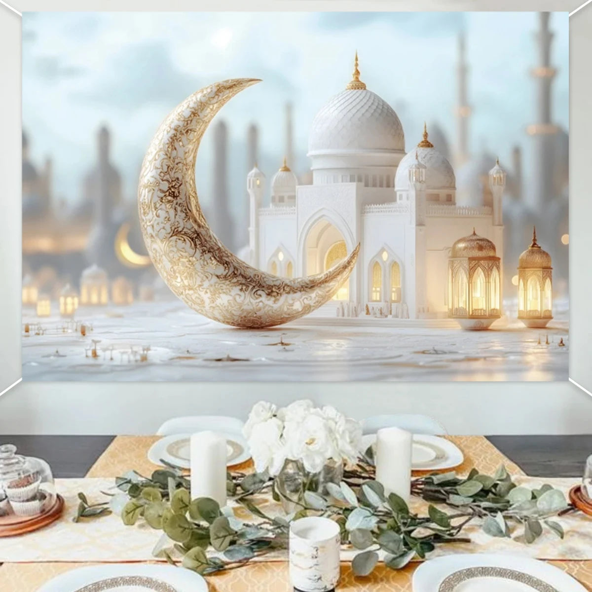Arabic Aladdin Muslim Gold Mosque Background Fabric Princess Birthday Party Gift Photography Prop Decoration Banner Girl Poster