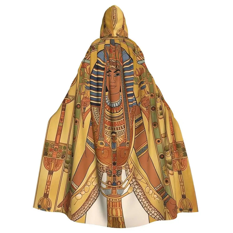 Pharaoh Golden Crown Hooded Cape – Egyptian Cosplay Cloak for Adults