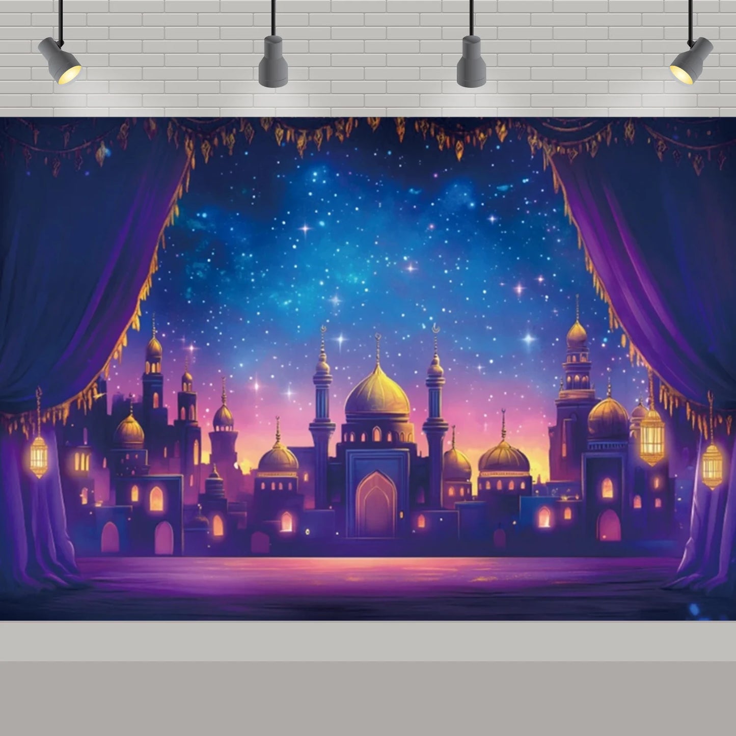 Arabic Aladdin Muslim Gold Mosque Background Fabric Princess Birthday Party Gift Photography Prop Decoration Banner Girl Poster