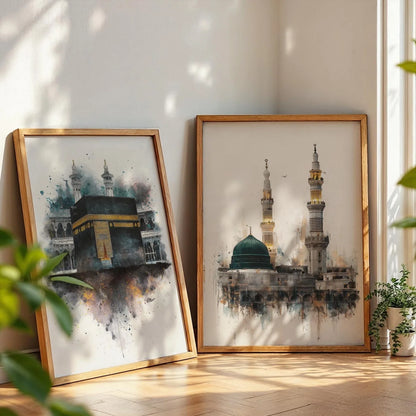 2pcs/set Islamic Masjid Nabawi Canvas Print Poster Modern Ramadan Muslim  Art Prints Bedroom Wall Art Home Decor Poster Gifts