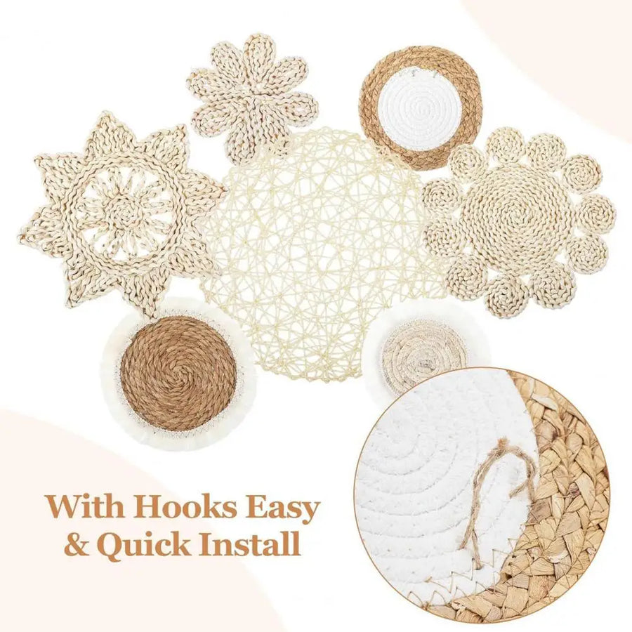 The Woven Seven – Bohemian Straw Wall Art Pendant Set