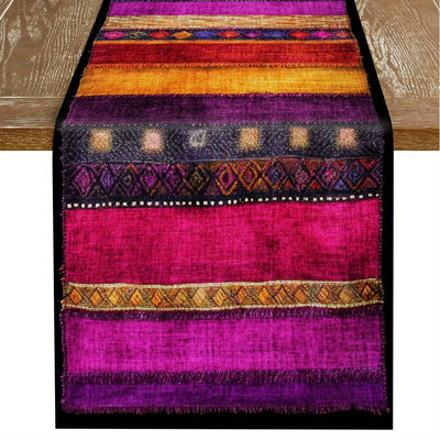 The Patchwork Path – Bohemian Striped Table Runner for Gatherings & Art Spaces