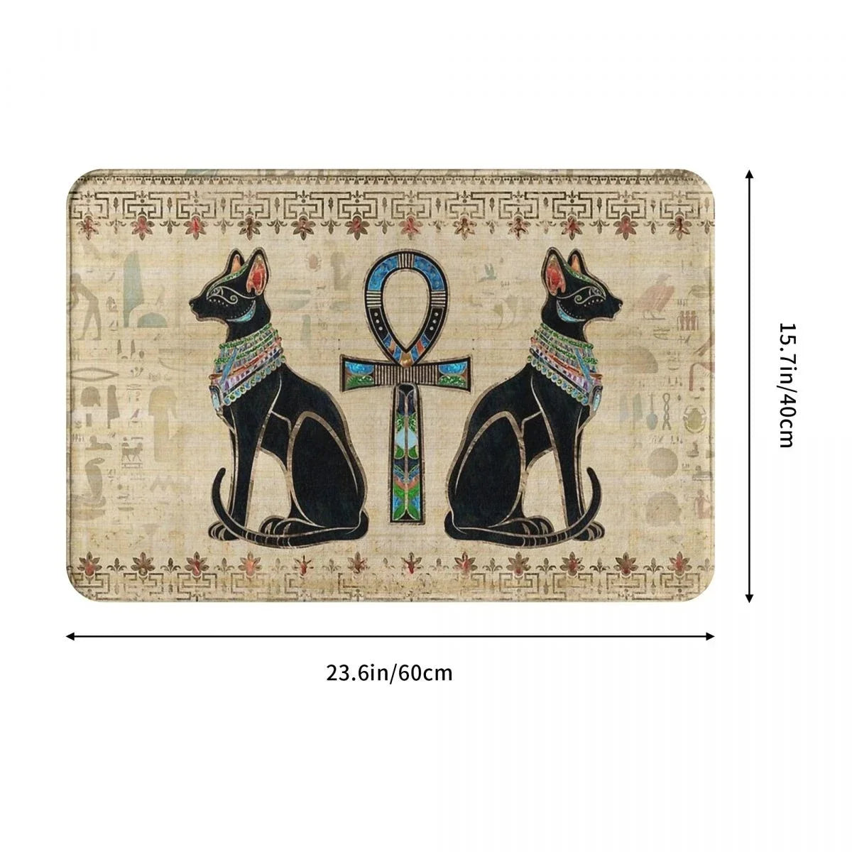 Egyptian Cats & Ankh Doormat – Anti-Slip Entrance Rug, Ancient Egypt Home Decor