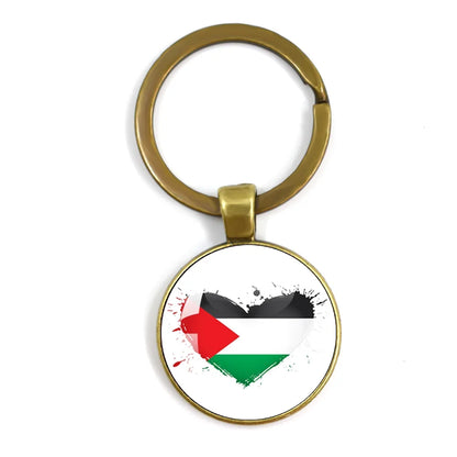 Personalized Art Patterns  Palestine Nation Flag Emblem 25mm Glass Cabohcon Keychain Key Rings for Women Men Jewelry Gift