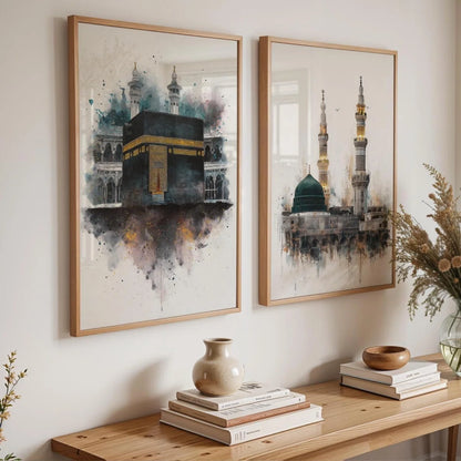 2pcs/set Islamic Masjid Nabawi Canvas Print Poster Modern Ramadan Muslim  Art Prints Bedroom Wall Art Home Decor Poster Gifts