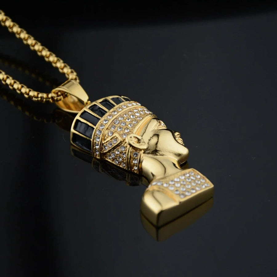 Iced Out Egyptian Ankh & Eagle Pendant – Stainless Steel Pharaoh Necklace for Men & Women