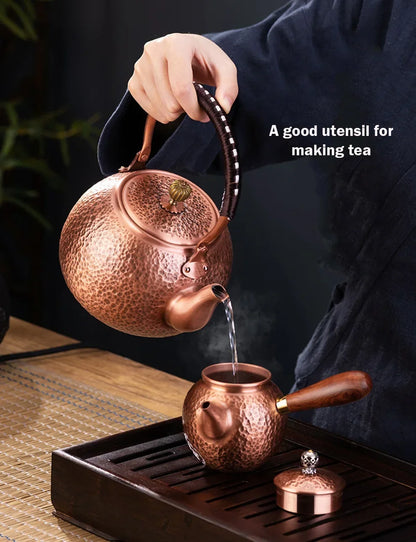 600/1200/1600ml Pure Copper Boiling Tea Kettle Retro Style Handmade Copper Pot Large Capacity Health Care Teapot Boiling Kettle