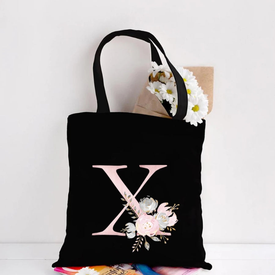 Her Letter, Her Bloom – Personalized Floral Initial Canvas Tote