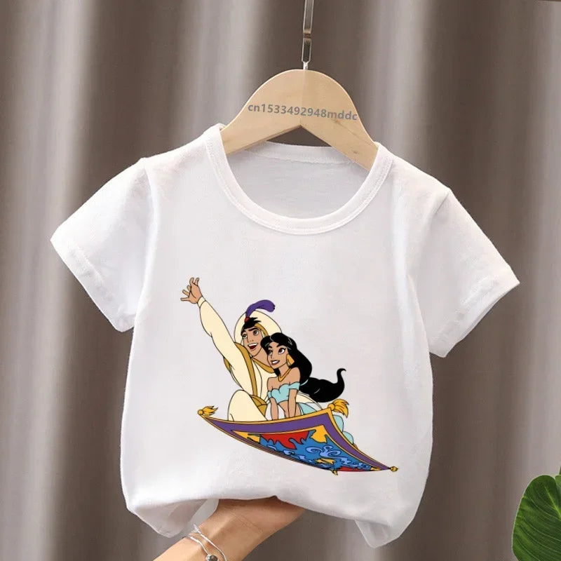 Hot Sale Aladdin Jasmine Princess Print Cartoon Kids T-Shirts Girls Clothes Baby Boys Short Sleeve T shirt Summer Children Topsr