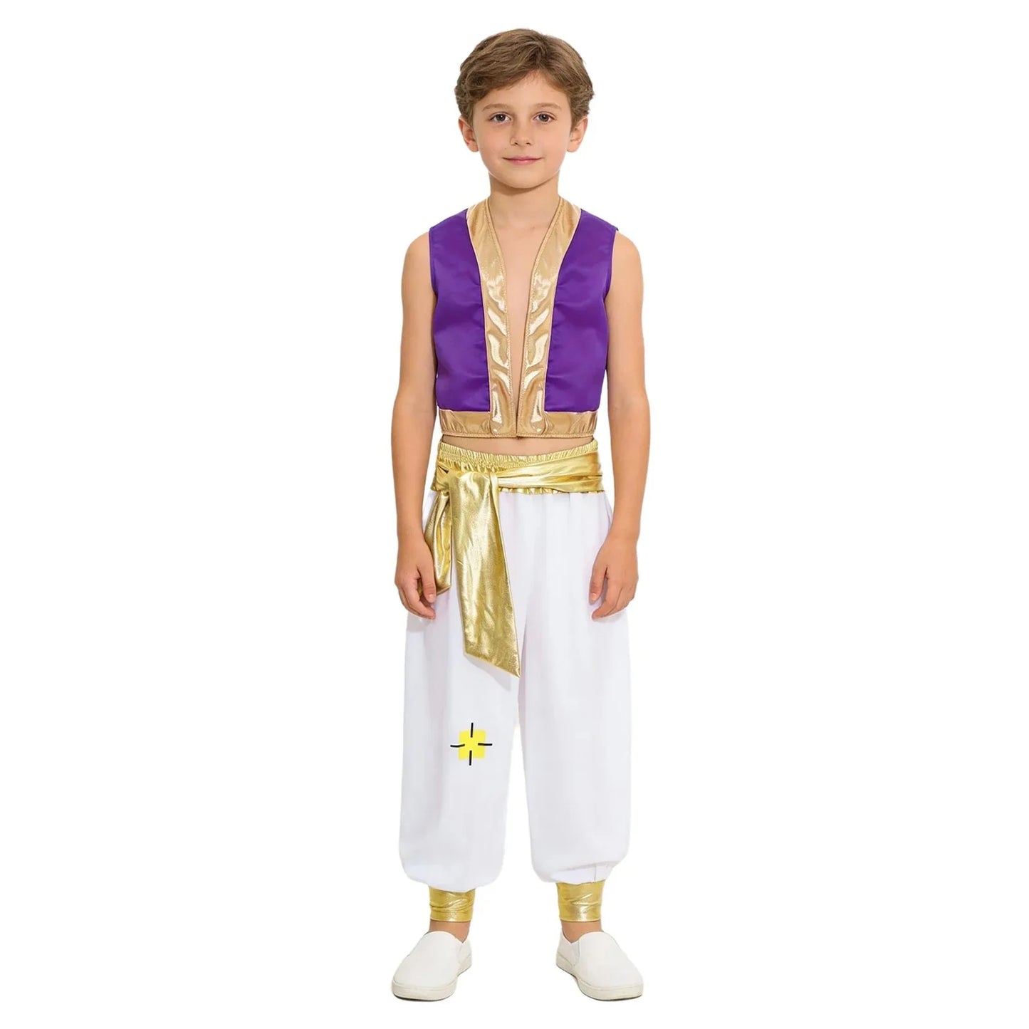 Boys Arabian Aladin Prince Cosplay Party Costume Oriental Indian King Roleplay Dress Up Outfits Loose Vest And Pants Set