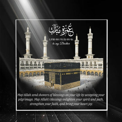 Acrylic Umrah Mubarak Sign 2D, Islamic Hajj Gift Party Decoration, Wedding Quran Verse Memento for Ramadan, No Power Desk Stand