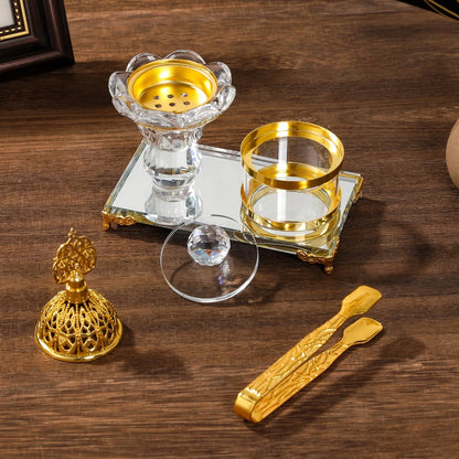 Arabic Crystal Incense Burner Set With Storage Jar Tweezers Dual Use Candle Holder Ornate Glass Aroma For Home Party Decorations