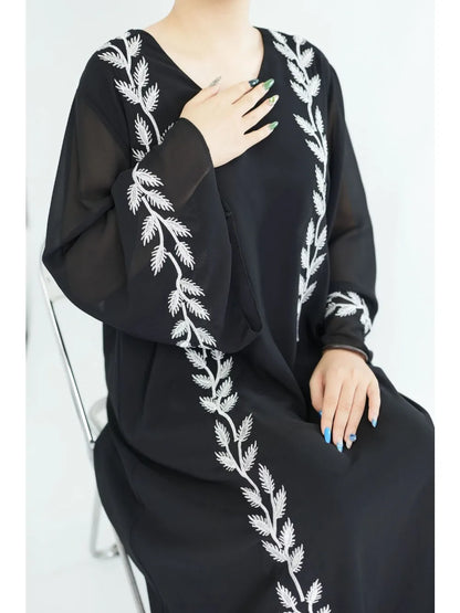 The Eid Set – 2-Piece Embroidered Abaya with Scarf for the Muslim Woman