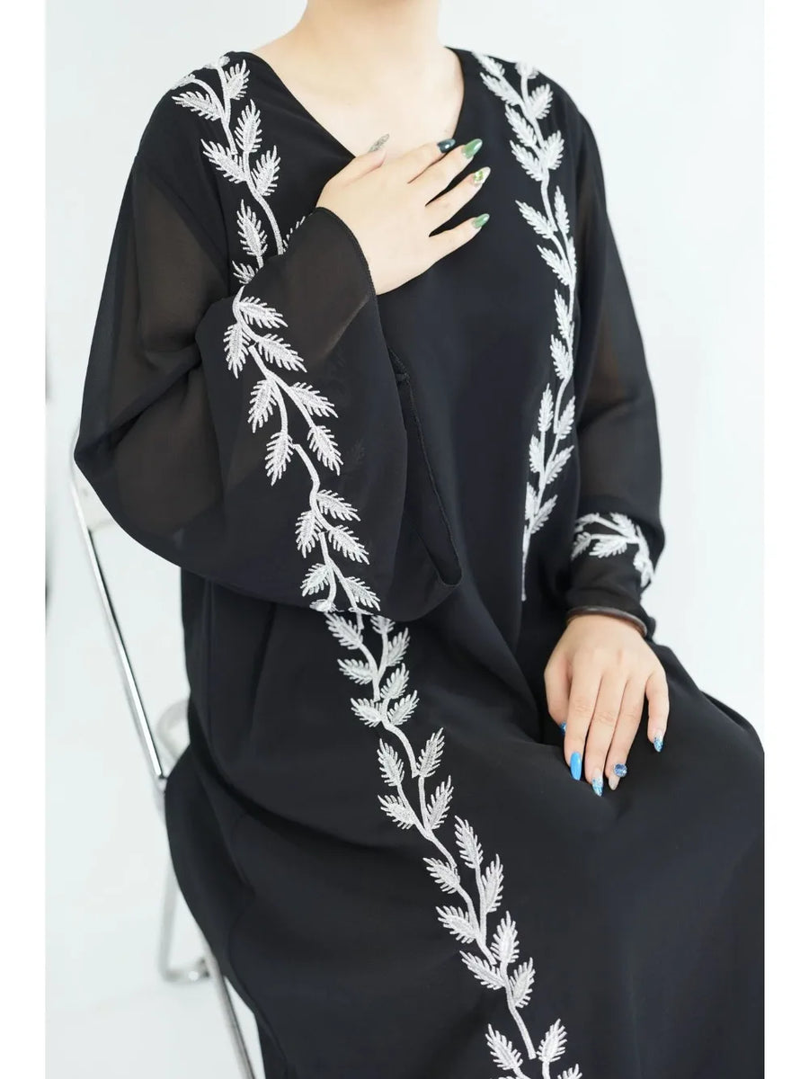 The Eid Set – 2-Piece Embroidered Abaya with Scarf for the Muslim Woman