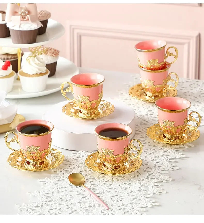 Gilded Finjan – Golden Border Turkish Coffee Cups with Saucers