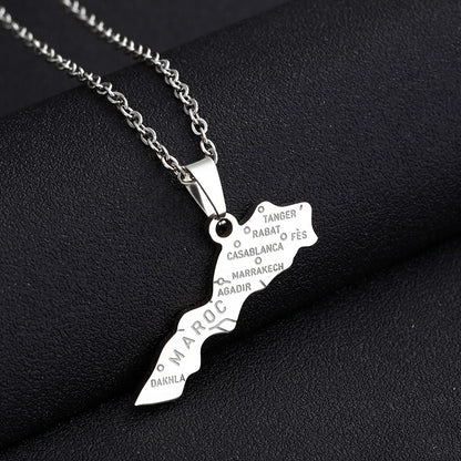 Morocco Map & Cities Pendant – Stainless Steel Necklace, Gold & Silver Color