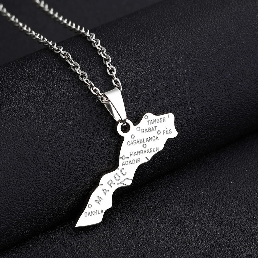 Morocco Map & Cities Pendant – Stainless Steel Necklace, Gold & Silver Color