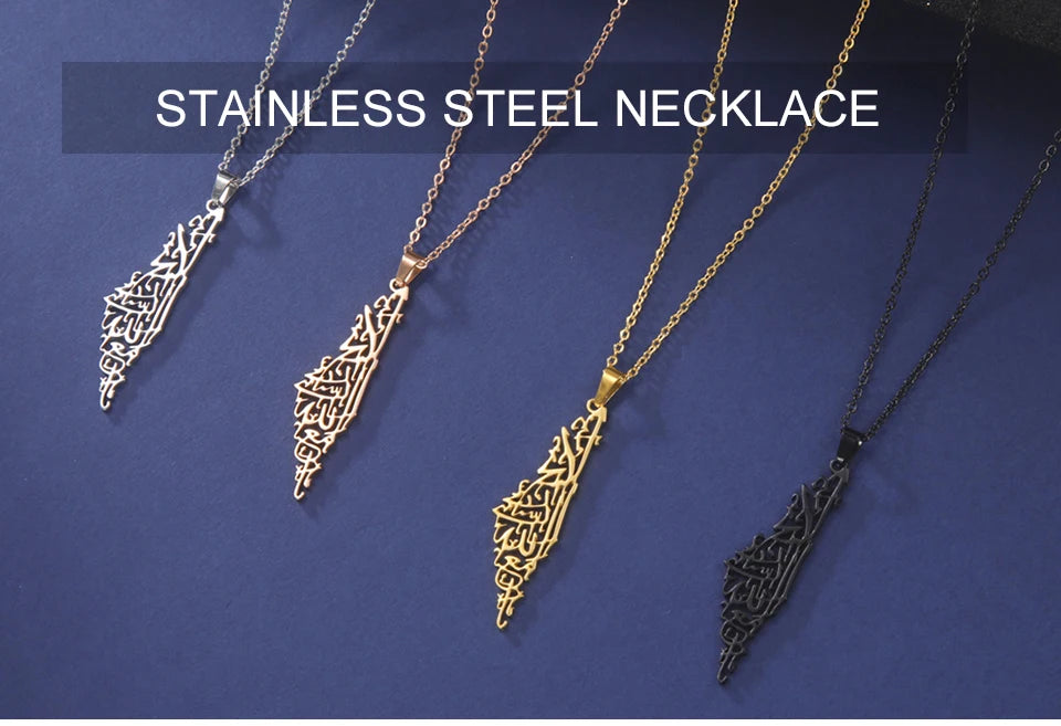 My Shape Palestine Map Pendant Necklaces for Women Men Stainless Steel Hollow Map Necklace Choker Chain Male Jewelry Wholesale