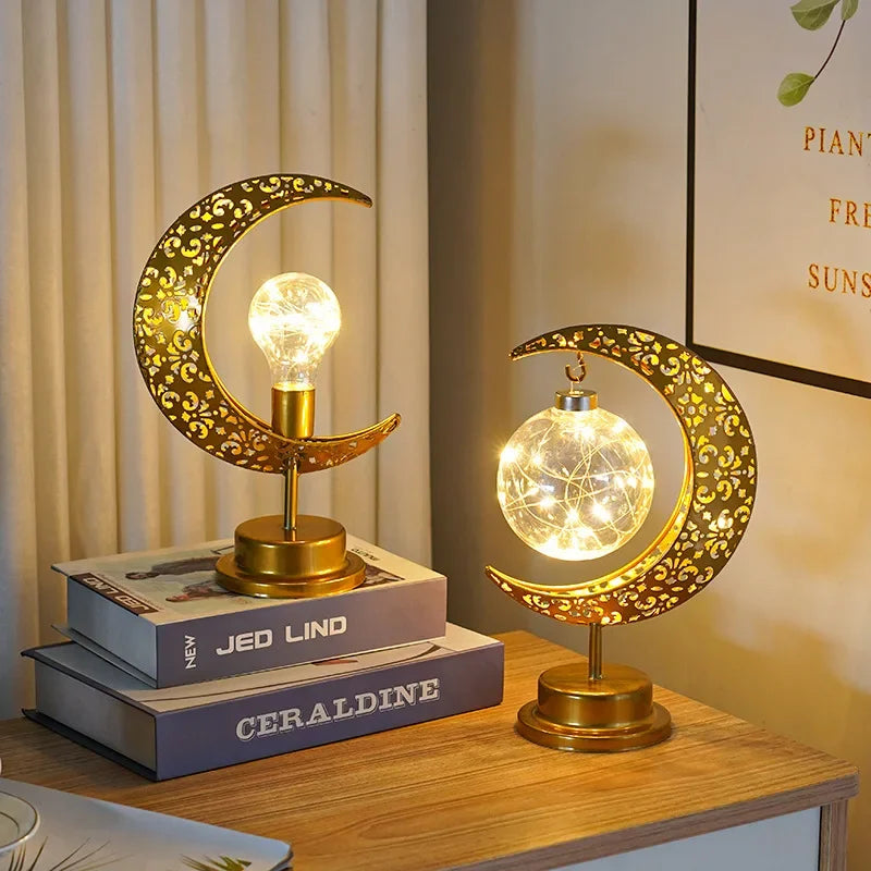 Ramadan Moon Star Light Gold EID Mubarak Ornaments Castle Table Decor 2025 Eid Celebrate Adha Gifts Muslim Desktop Home Decor