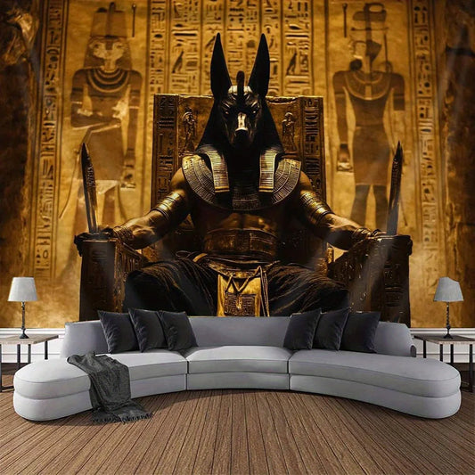 Egyptian God Anubis Tapestry Wall Hanging Ancient Egypt Mythology Art Fabric Poster for Living Room Bedroom Home Decor Aesthetic