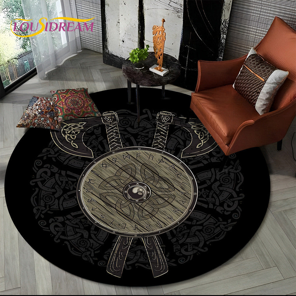 Viking Valknut Yggdrasil Tree of Life Round Area Rug,Carpet Rug for Living Room Bedroom Sofa Playroom Decor,Non-slip Floor Mat