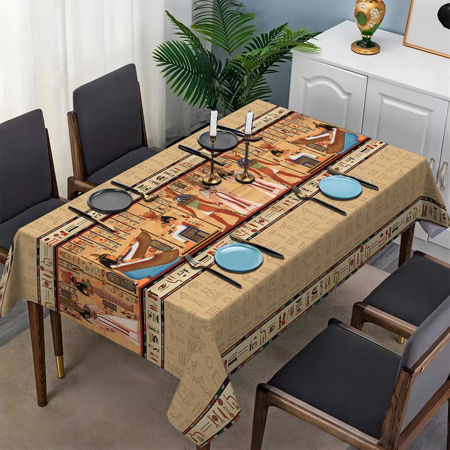 Egyptian Hieroglyphic Tablecloth – Waterproof Dining Cover, Reusable Party Decor