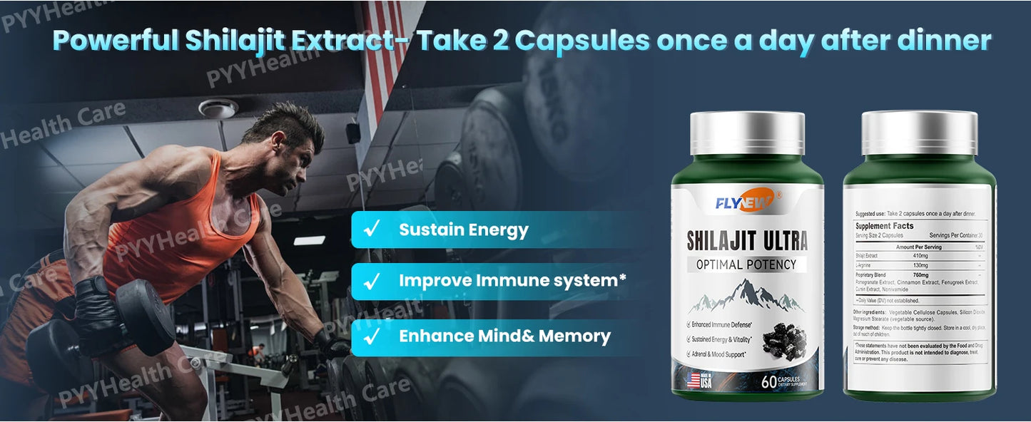 Shilajit with Naturally Fulvic Acid & L-Arginine Himalayan Shilajits for Extra Power Immune Support Shilajit for Men Women