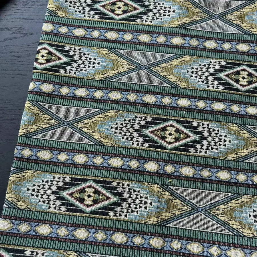 The Nomad's Loom – Ethnic Green Jacquard Woven Fabric (140x100cm)