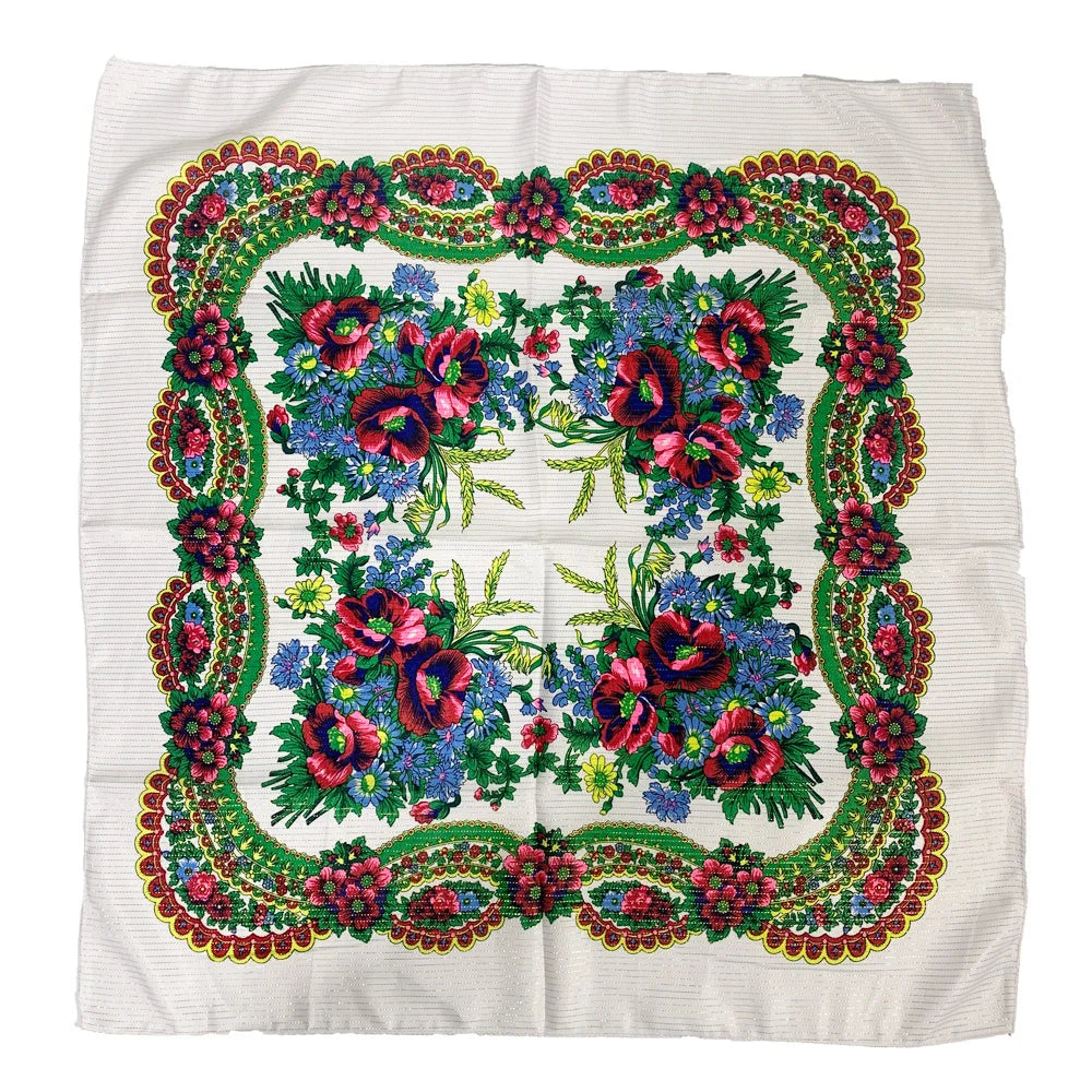 Babushka Bloom – 70cm Retro Floral Square Headscarf for Women