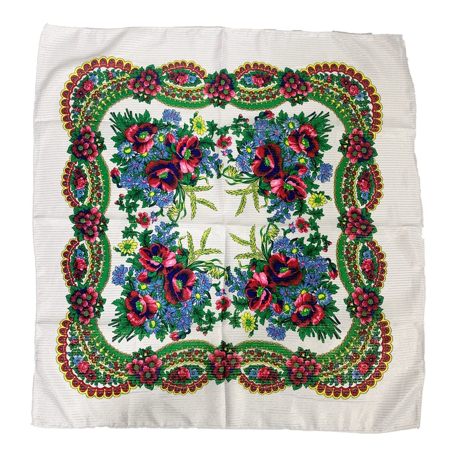 Babushka Bloom – 70cm Retro Floral Square Headscarf for Women