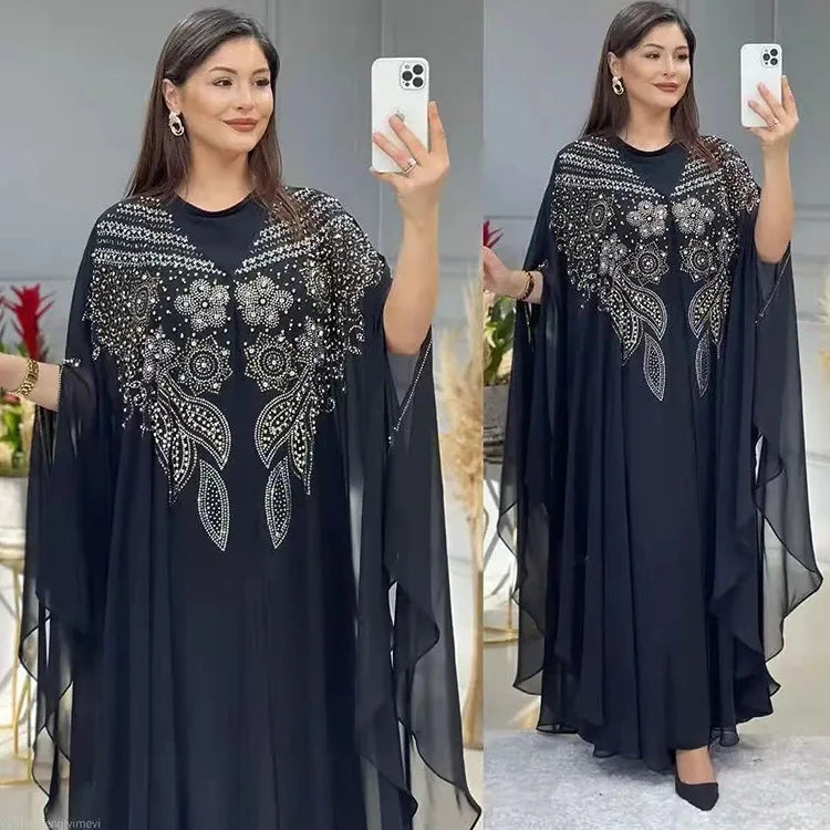 Elegant Moroccan Kaftan Set – 2 Piece Chiffon Abaya Dress